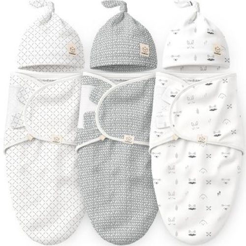 KeaBabies 3-Pack Organic Swaddle Sleep Sacks Baby with Newborn Beanies, Premies Swaddles Wrap 0-3 Months, Ergonomic Wearable Blanket (Nordic)