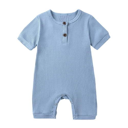AherBiu Baby Girls Boys Rompers Short Sleeve Newborn Infant Ribbed Button Crewneck Summer Short Jumpsuits Overalls