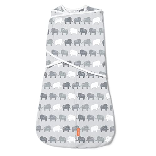 SwaddleMe by Ingenuity Arms Free Convertible Baby Swaddle, Size 3-6 Months, 14-18 Pounds, Arms Swaddled In or Out, 1.0 TOG - Elephant in A Row