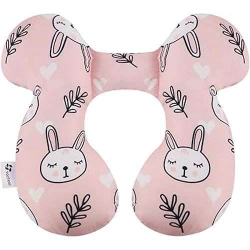 vocheer Baby Travel Pillow(Upgraded), Head and Neck Support Pillow for Pushchair, Car Seat,Stroller, Bouncer, Cotton (White Bear)