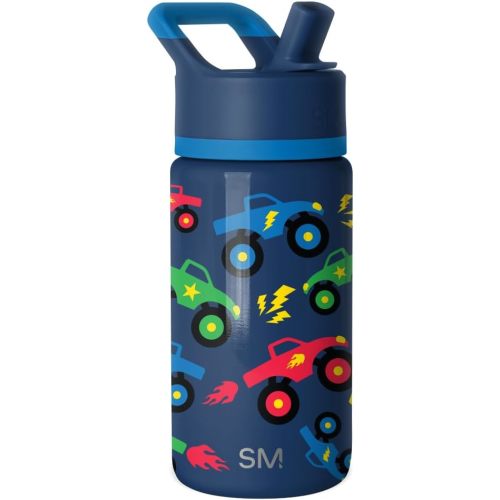 Simple Modern Kids Summit Water Bottle with Straw Lid | 14oz Stainless Steel Cup Insulated Tumbler Tumbler for Boys, School | Monster Truck Rally