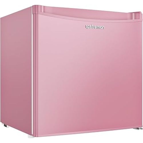 Upstreman 1.7 Cu.ft Mini Fridge with Freezer, Dorm Essentials, Adjustable Thermostat, Energy Saving, Low Noise, Single Door Compact Refrigerator for Dorm, Office, Bedroom, Pink-FR17