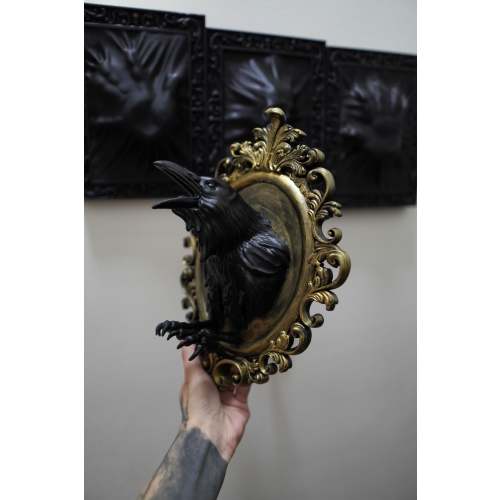 Gothic Crow Wall Art in Antique Baroque Frame - Raven Wall Sculpture for Dark Academia Decor - Witchy Curio Home Accent Piece
