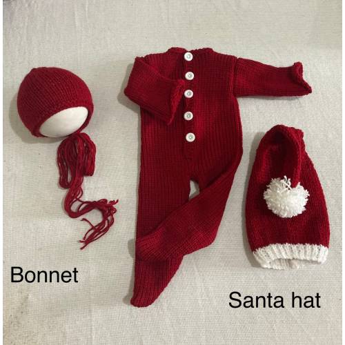 Newborn Xmas sleeper outfit, newborn Xmas footed romper set ,newborn footed sleeper set, newborn photography prop, newborn Santa hat