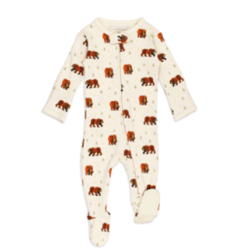 Organic 2-Way Zipper Footie in Brown Bear