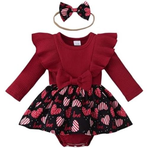 Newborn Baby Girl Fall Winter Outfit Set Plaid Romper Dress Ruffles Long Sleeve Clothes Jumpsuit with Bow Headband