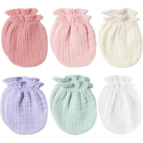 MOMSMENU Newborn Mittens No Scratch 100% Cotton Mitts Boy Girl baby mittens 0-6 months 6 Pack