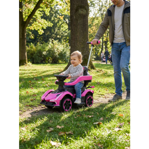 RoverKid 2-in-1 Toddler Sport Ride On & Push Car (Ages 2+) — Pink, Leather Seat, Music, Parent Push Handle, Kids Ride-On Toy - Walmart.ca