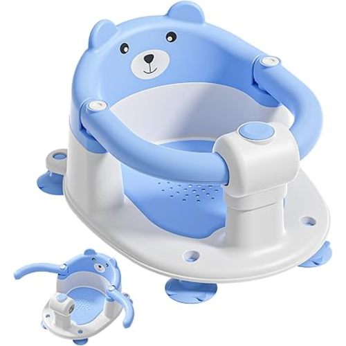 Baby Bath Seat for Babies 6 Months & Up, Toddler Bath Seats for Babies Sitting Up, Non-Slip Infant Bath Tub Chair with 4 Suction Cups & Soft Cushion for Shower, Compact Toddler Bathtub Seat, Blue