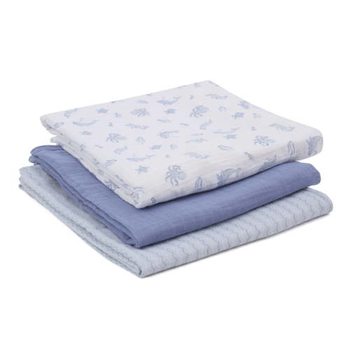 Parent's Choice Muslin Extra Large Swaddle 3-pack, Ocean Blue, Infant Boy, Cotton