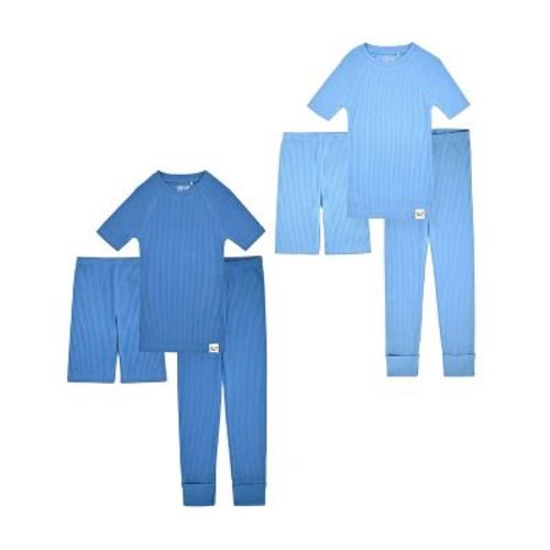 Sleep On It 100% Organic Cotton Rib Knit Snug-fit 6-piece Pajama Sets For Boys & Girls, Light Blue & Blue, Size 3t