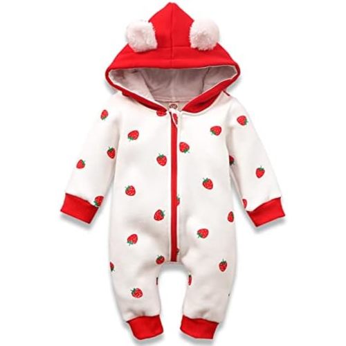 AMAWMW Newborn Baby Girl Winter Outfit Hooded Jumpsuit Infant One Piece Romper Baby Warm Snowsuit Clothes Gifts Set