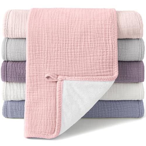 Bearmoss Muslin Burp Cloths, 100% Cotton Baby Burping Clothes, Large Extra Soft Absorbent for Unisex Newborn Boy and Girl, 20x10in, 6 Pack