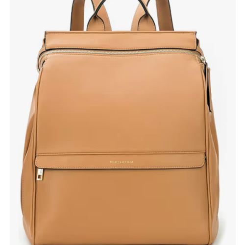 Leather Diaper Bag Backpack with Changing Pad, Stroller Straps, Bottle Holder (Brown Sophia)