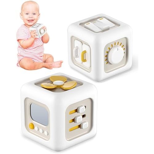 6 in 1 Busy Cube Montessori Toys for 1 Year Old Boy, Baby Sensory Toys for Ages 1-3, Toddler Learning Activities Travel Toy Birthday Gift for 1 2 3 Year Old Boy Girl