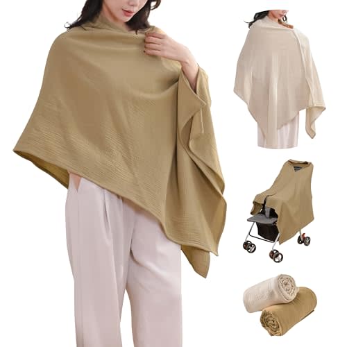 TADO MUSLIN 2-Pack Nursing Covers for Breastfeeding, 100% Organic Cotton Muslin Breastfeeding Cover, Multi-Use Nursing Scarf, Car Seat Canopy, Stroller Cover, Soft Breathable Baby Blanket Khaki Brown