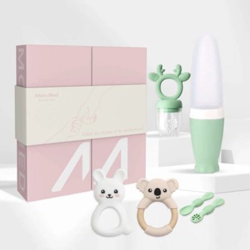 MomMed Baby Feeding Essentials Set - Silicone Spoons, Fork, Bowl, Bib & Cup