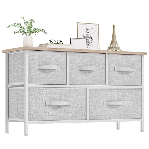 YITAHOME Dresser with 5 Drawers - Fabric Storage Tower, Organizer Unit for Bedroom, Living Room, Closets - Sturdy Steel Frame, Wooden Top