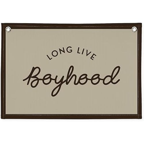 Vintage Boys Room Decor Long Live Boyhood Linen Banner,Nursery Playroom Wall Decor Hanging Flag Banner, Kids Bedroom Living Room Dorm Toddler Decorations Trendy Room 30x20 boyroom