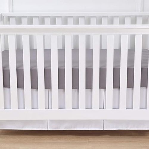 Belsden Crib Skirt with Durable Woven Platform for Boy and Girl, 2 Long Sides Pleated, Split Corners Dust Ruffle for Easy Placement Inside of Standard Crib, 14 inches (36cm) Length Drop, White Color
