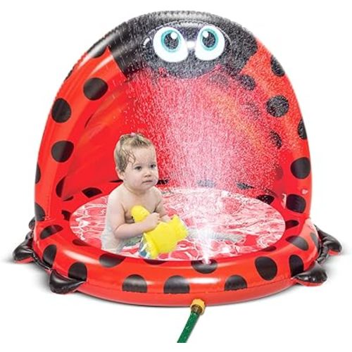 Bundaloo Baby Pool with Canopy and Sprinkler - Inflatable Ladybug Kiddie Pool for Toddler Boys and Girls with Shade - Perfect Toy for Outdoor Summer Fun