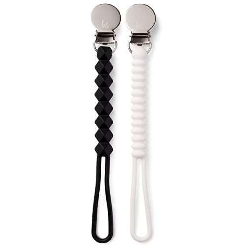 BooginHead Silicone Pacifier Clip Baby Pacifier Holder, 2-Pack, Black & White