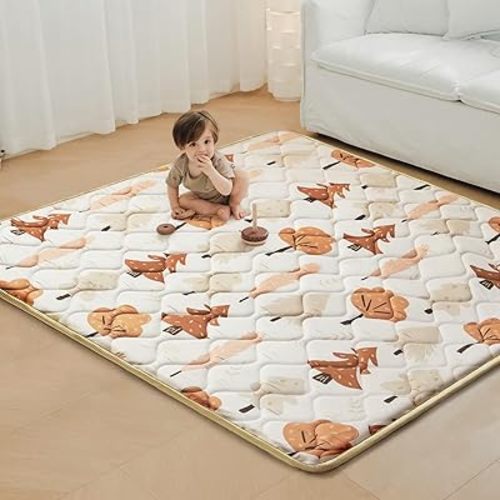 Baby Play Mats for Floor, Thicken 50x50 Playpen Mat, Cushioning Padding Foam Playmats for Baby, Non-Slip One-Piece Crawling Tummy Time Mat Washable Baby Playmate