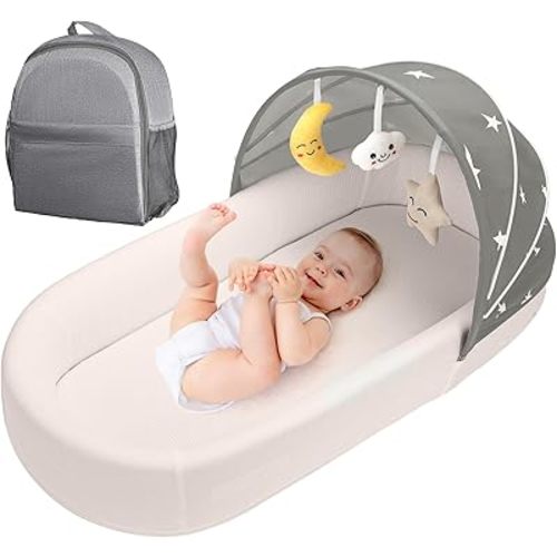 Travel Bassinet Portable Baby Bassinet, Baby Lounger for Newborn, Infant and Toddler, Suitable for Indoor & Outdoor Carrying, Mini Cribs Co Sleeper for Baby in Bed, Foldable Washable, Grey