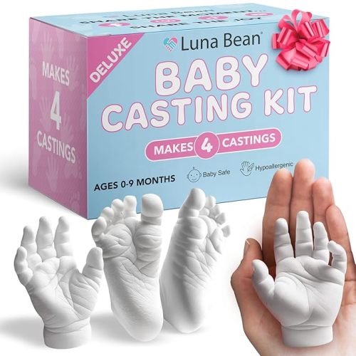 Luna Bean Baby Footprint and Hand Casting Mold Kit (4 Pack) First Time New Mom Gifts - Newborn Foot Handprint Baby Keepsake - Mom to Be Gift