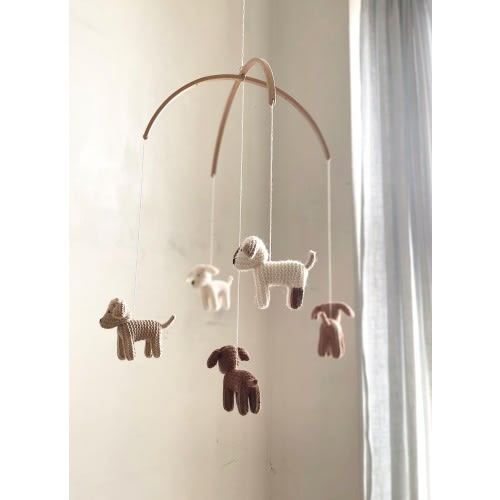 Knitted Puppies Baby Mobile – Wool Nursery Decor, Baby Shower Gift