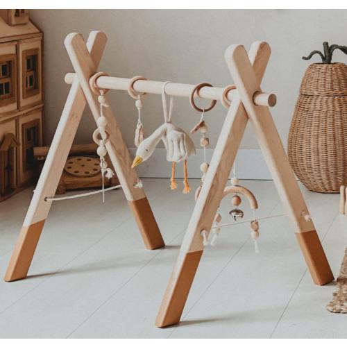 Wooden Baby Play Gym Newborn Montessori baby gym frame Activity Center with Sensory Ball and Hanging Toys Perfect Baby Shower Gift