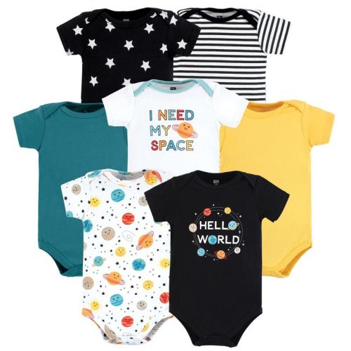 Hudson Baby Cotton Bodysuits, Happy Planets, 0-3 Months