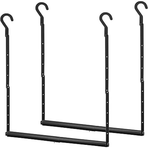 STORAGE MANIAC Adjustable Closet Rod Hanging Clothes Heavy Duty Closet Extender Hanging Rod Space-Saving Clothes Hanging Bar Double Closet Hanging Rod Hanging Closet Organizer Closet Bar,2 Pack Black