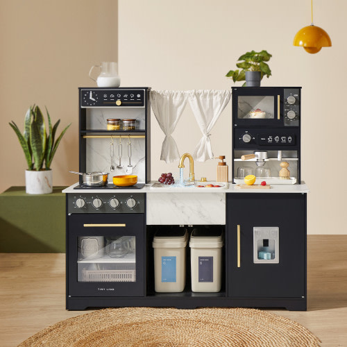 Tiny Land Trendy Black Play Kitchen w/ Real-Flow Water