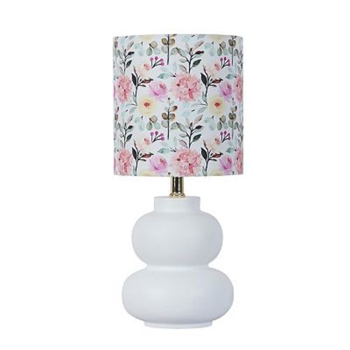 White Finish Accent Lamp With Floral Shade