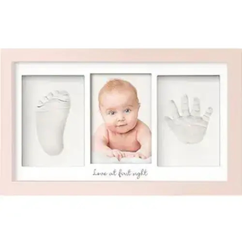 Baby Hand and Footprint Kit - Clay Handprint Keepsake Frame, Newborn Nursery Picture Frame, Personalized New Mom Gifts for Baby Shower & Registry (Petal Pink)