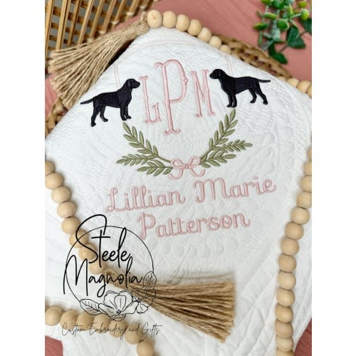 Labrador Retriever Dog Baby Girl Blanket Nursery Decor Personalized Baby Heirloom Quilt Custom Name Baby Blanket for Baby Shower Gift New