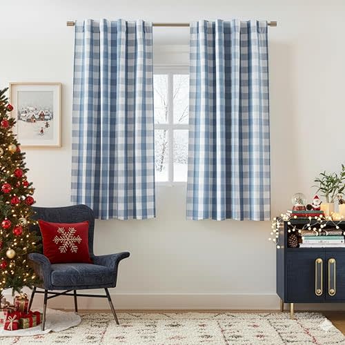 Buffalo Plaid Blackout Curtains 72 Inches Long,Dusty Blue and White Gingham Farmhouse Drapes,Thermal Insulated Window Treatment for Bedroom Living Room,Rod Pocket Back Tabs,40" Wx72 Lx2