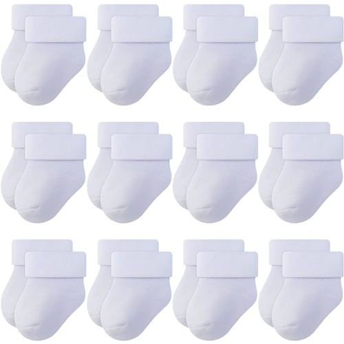 RATIVE Newborn Baby Socks 0-6,6-12 Months Thick Terry Turn Cuff Socks for Unisex Boys Girls