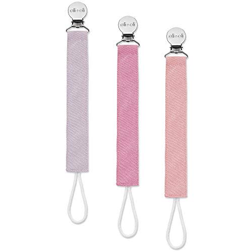 Ali+Oli Linen Strap Pacifier Clip (Flamingo) Set of 3 (10" x 1") Baby Pacifier Holder for Newborn Pacifiers & Teethers, Binky Clips, Silicone-Free Pacifier Clips