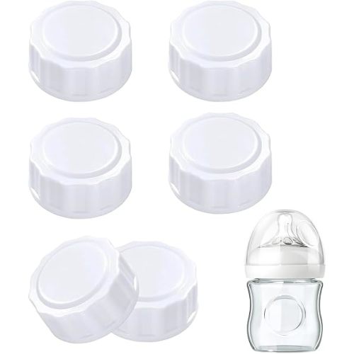 (6-PCs) Travel Bottle Caps Compatible with Avent Bottles-Baby Bottle Lid-Bottle Lids Replacement-Rewritable Sealing Discs for Avent Wide Mouth Bottles-Travel Caps