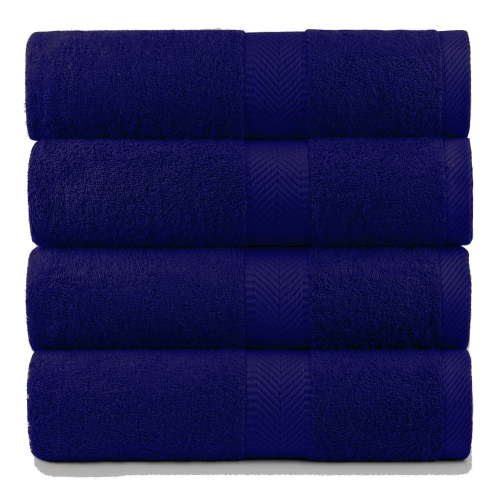 Premium Organic Cotton Bath Towels Plush Feather Touch Quick Dry Bath Sheet Eco Friendly Towel 100% Cotton Loop Terry, Navy Blue, Set of 4