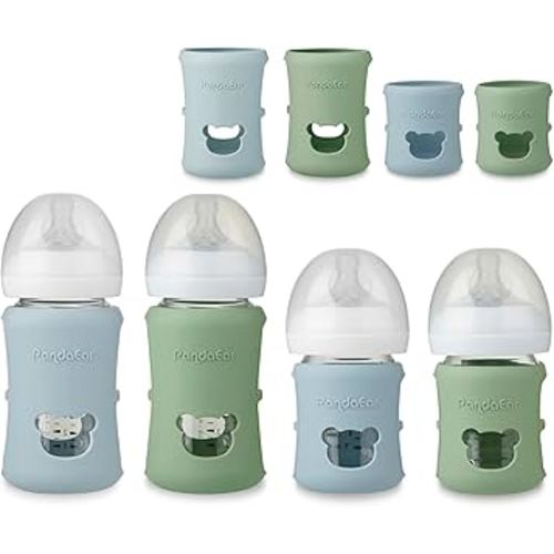 PandaEar 4 Pack Silicone Sleeves for Philips Avent Natural Glass Baby Bottles (2 x 4oz & 2 x 8oz), BPA-Free Shatterproof Covers, Heat Resistant, Anti-Slip Grip, Fits 4oz and 8oz Avent Glass Bottles