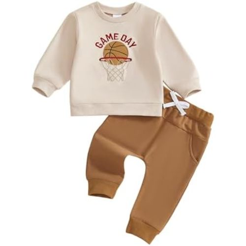 Baby Boy Basketball Outfit Game Day Long Sleeve Sweatshirt Pant Fall Set