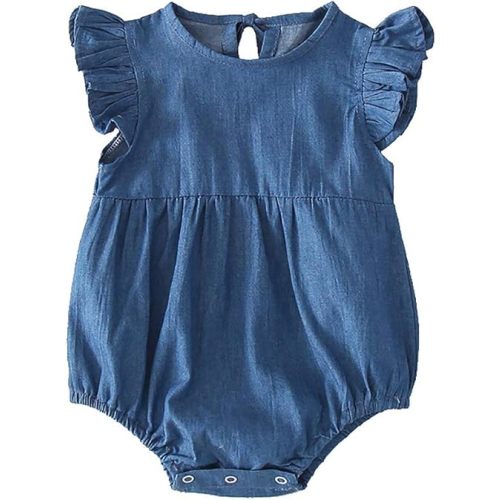 Baby Infant Toddler Girls Denim Ruffled Bodysuit Blue Soft One-Piece Romper