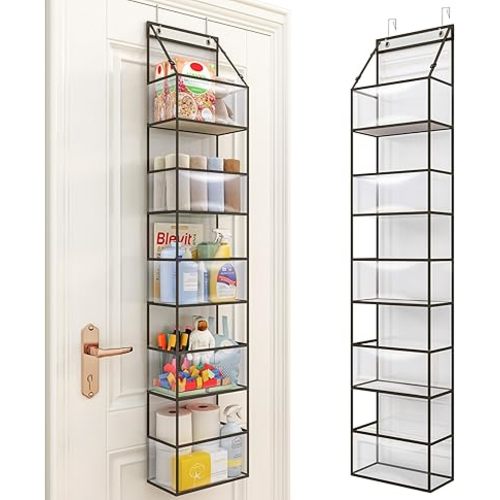 Fixwal Over The Door Hanging Pantry Organizer 5-Shelf Room Organizer with Clear Plastic Pockets Behind The Door Storage Organizer Large Capacity Organizer for Closet Bedroom Bathroom (Grey)