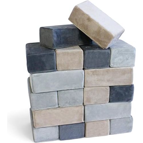 The Original Premium Plush Building Block for Kids - Certified Safe Foam Blocks in Luxuriously Soft Fabric Covers - Set of 24 (Castle Rock)