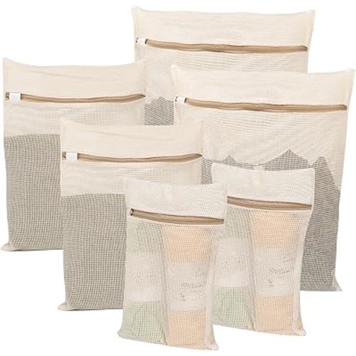 6-Piece Laundry Bag, Durable Organic Cotton Mesh Laundry Bag, Sturdy Zipper, Breathable Mesh, Exquisite Laundry Bag for Underwear, Clothes, Pants, Shoes and Socks