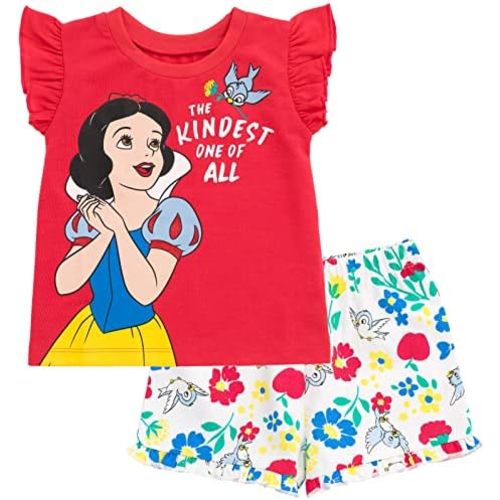 Disney Frozen Moana Princess Tiana Floral Peplum T-Shirt and French Terry Shorts Outfit Set Toddler to Big Kid