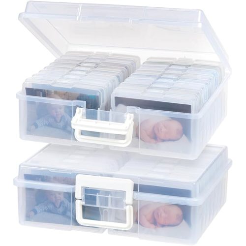 IRIS USA 4"x 6" Photo Storage Box Container Keeper Organizer, 2-Pack, Main Container with 16 Organization Cases for Pictures Crafts Scrapbooking Stationery, Protection and Organization, Pearl - 16 Cases (2 Pack)